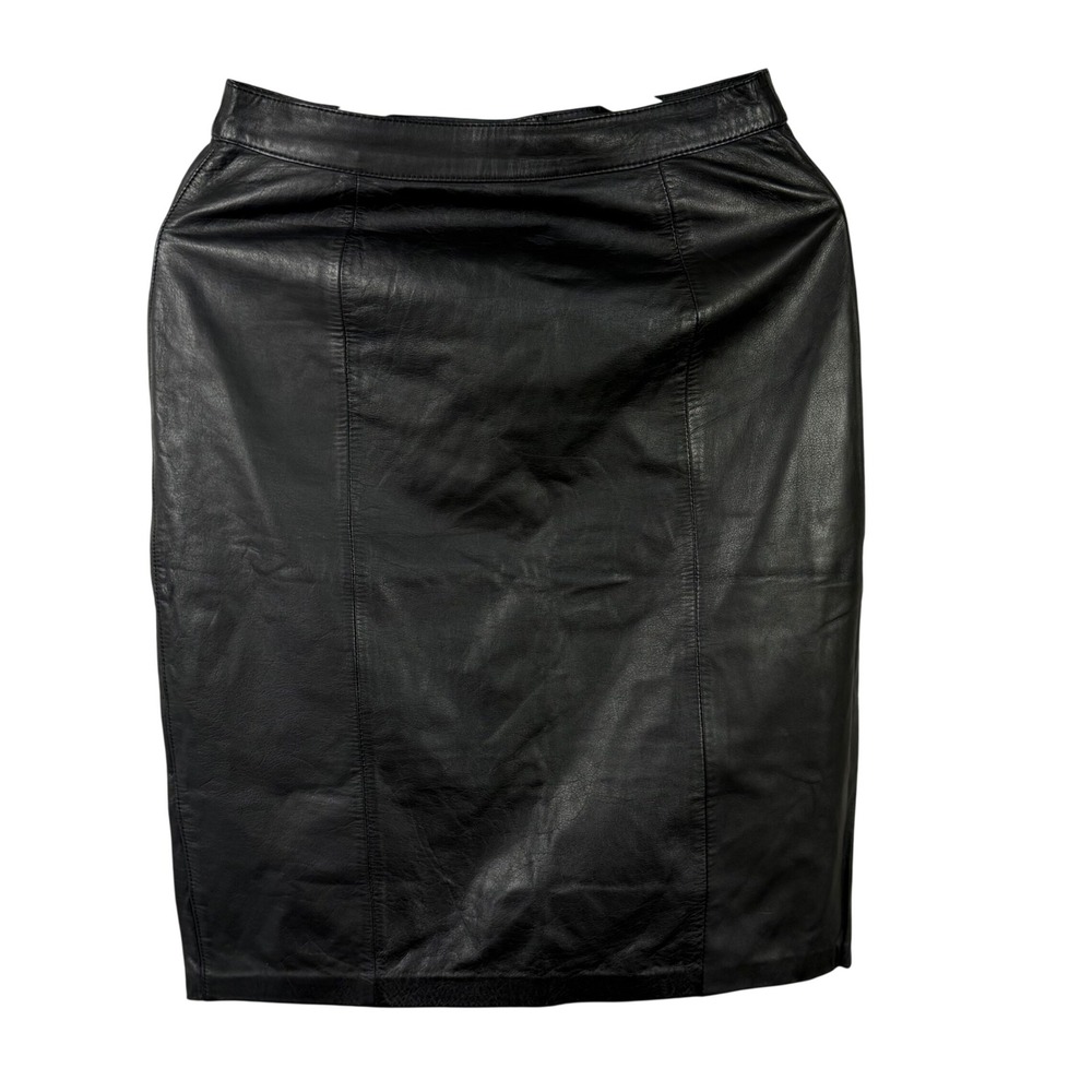 Vtg Winlit Leather Black Genuine Leather Lined Pencil Skirt High Waist 11/12